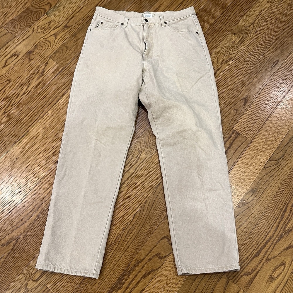 LL Bean Jeans Flannel‎ Lined Mens 34x30 Classic Fit Cream Ivory Denim